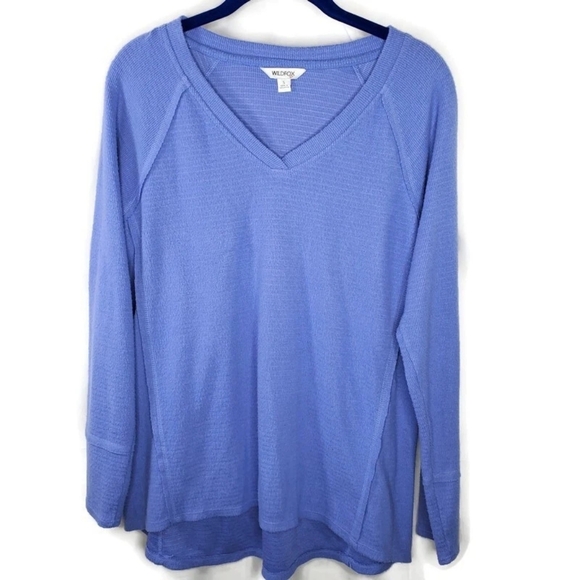 Wildfox Tops - Wildfox Waffle Knit Haley Soft Brushed Top Periwinkle Long Sleeve V-Neck Top